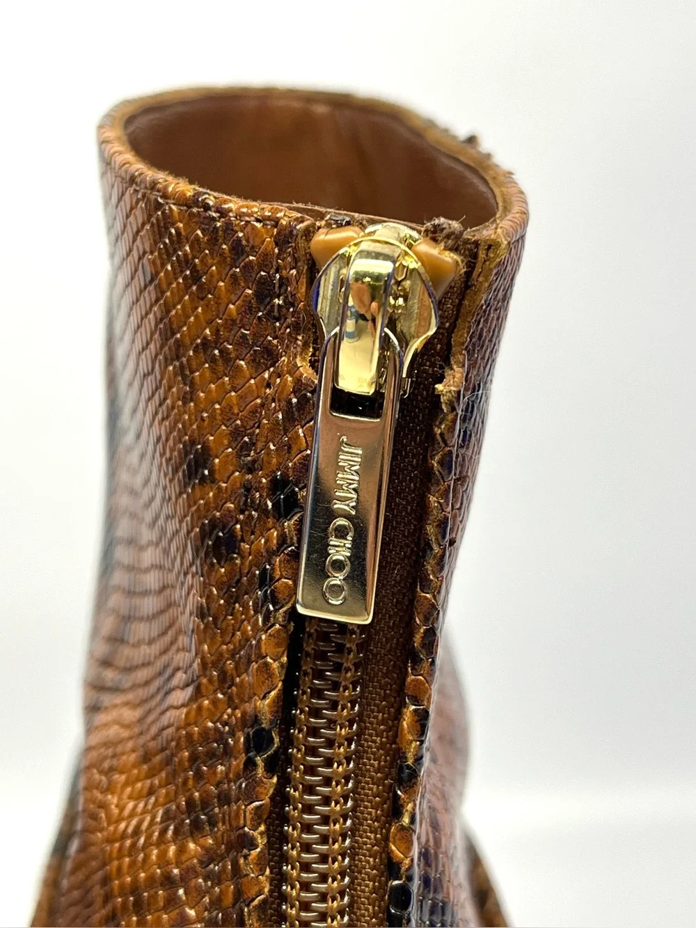 Jimmy Choo Beyla Brown Snake-Print Python Leather Ankle Booties 38 EU/ 7.5 US
